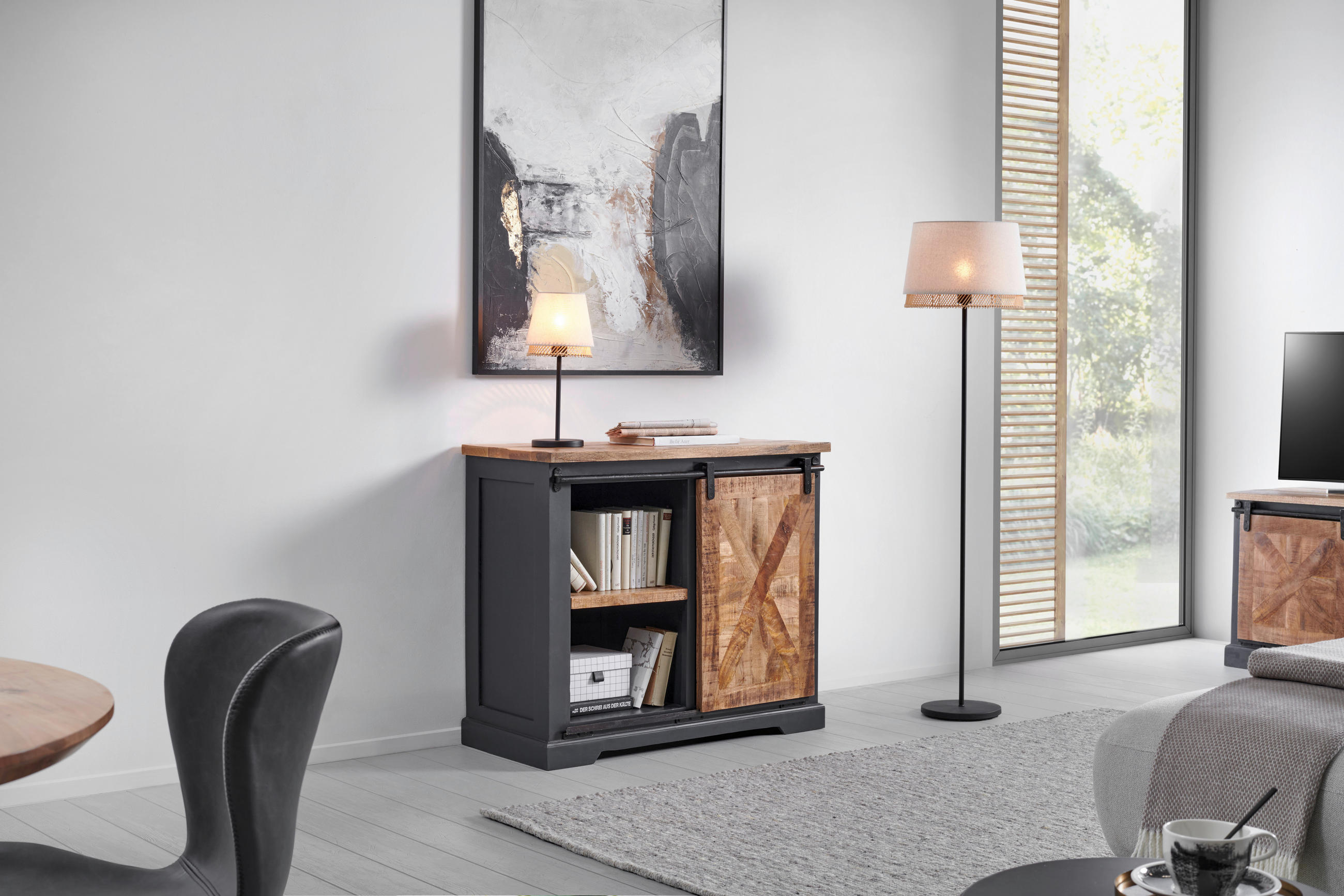 Thumbnail - Mid.you Sideboard Country Slider, Schwarz, Grau, Natur, Holzwerkstoff, Holz, Mangoholz,Mangoholz,Mangoholz, massiv, Sper...