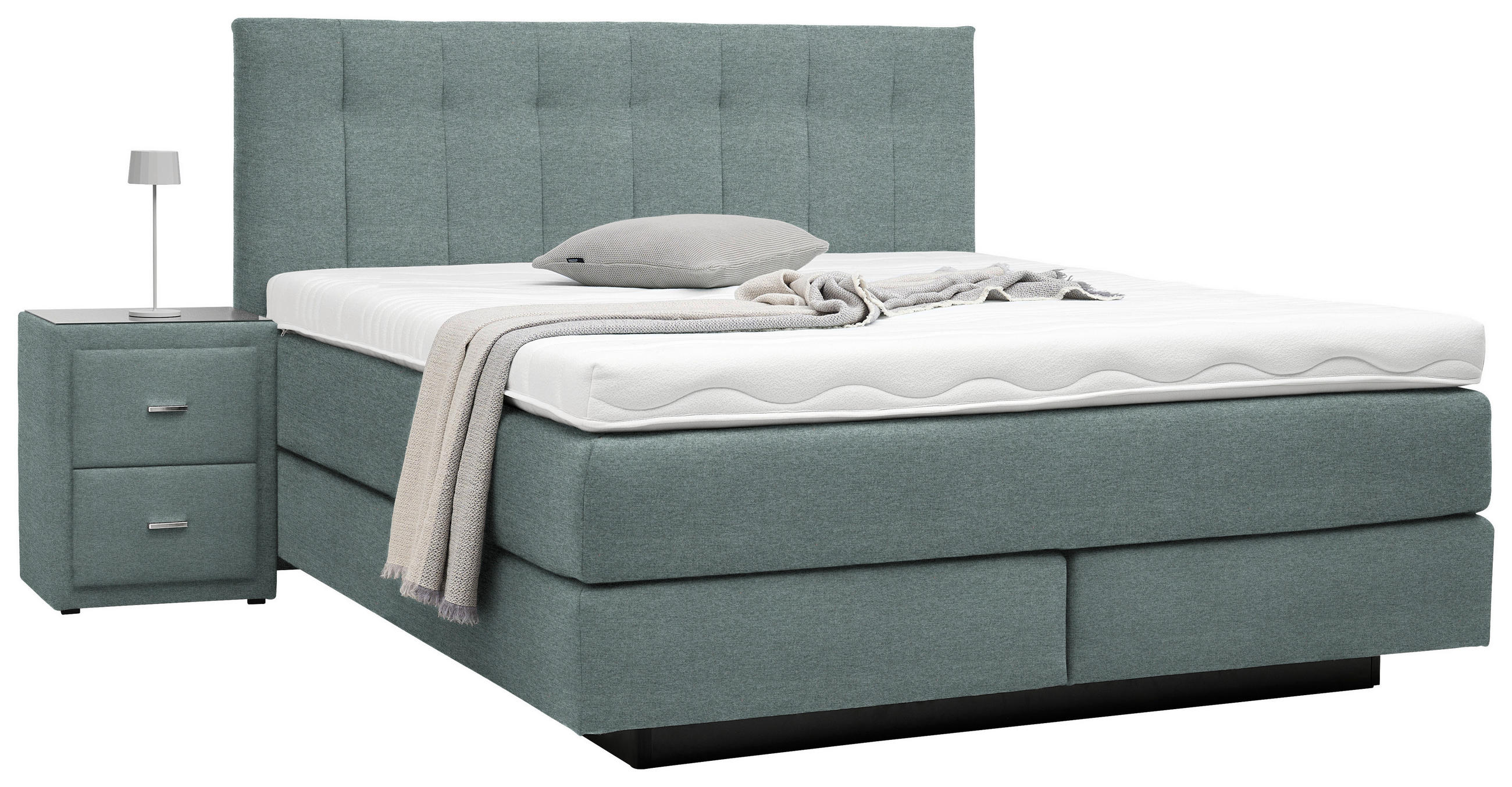 Thumbnail - Beldomo - Sleep Boxspringbett, Hellgrau, Textil, H2, 7-Zonen, Höhe ca. 23 cm, 160x200 cm, Goldenes M, Made in EU, gepols...
