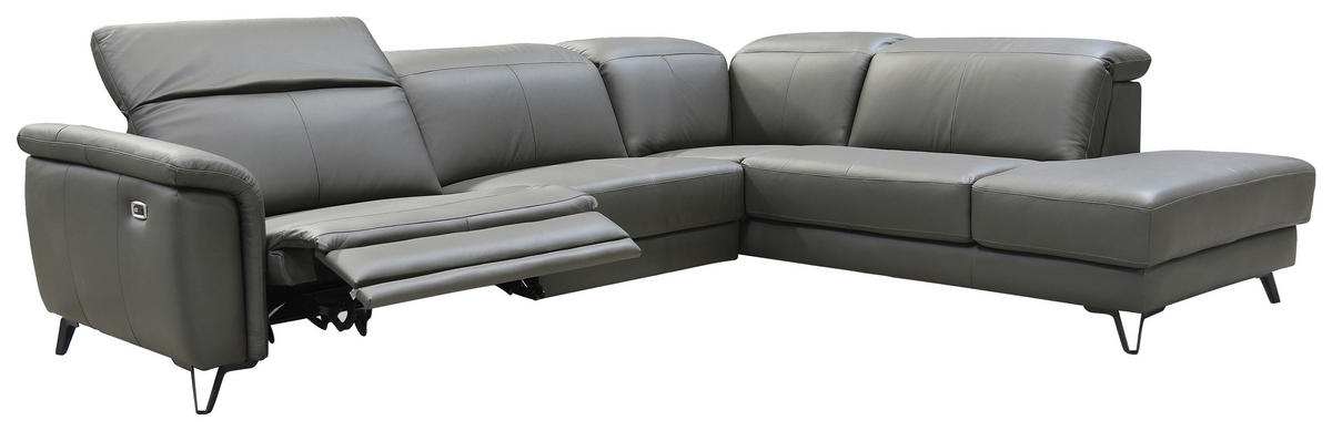ECKSOFA Dunkelgrau Echtleder  - Dunkelgrau/Schwarz, MODERN, Leder/Holz (303/240cm) - Livetastic