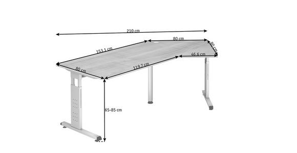 SCHREIBTISCH höhenverstellbar  - Silberfarben/Grau, KONVENTIONELL, Holzwerkstoff/Metall (210/113/65-85cm) - Venda