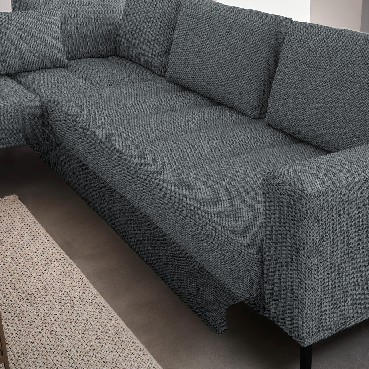 ECKSOFA Flachgewebe Anthrazit  - Anthrazit/Schwarz, Design, Textil/Metall (270/308cm) - Pure Home Lifestyle