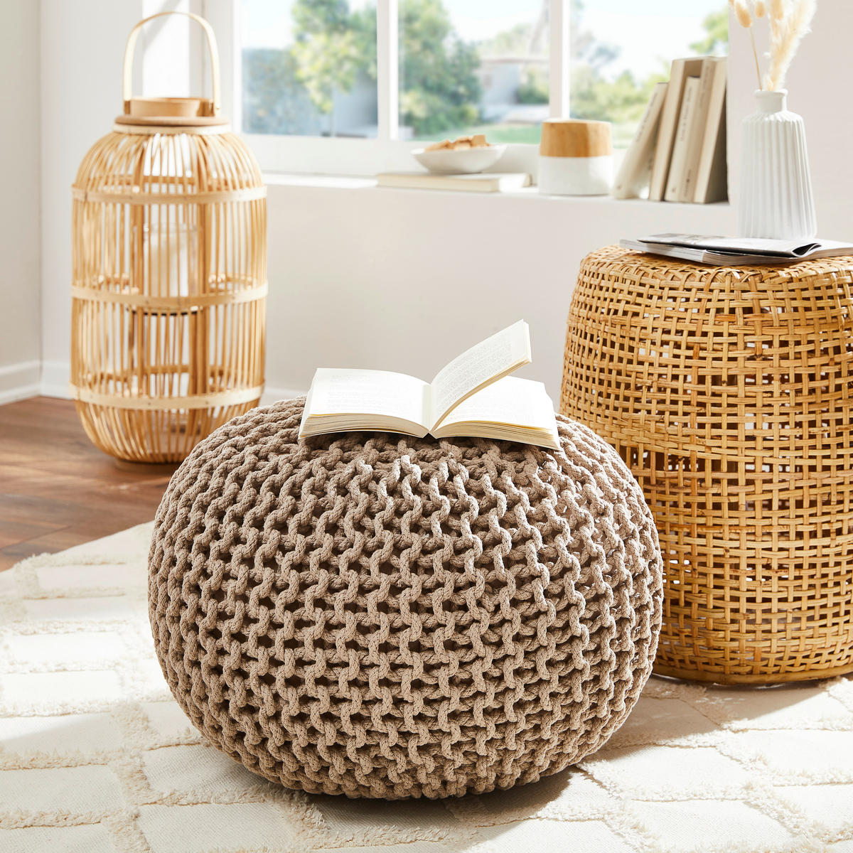 SEDACÍ PODUŠKA, 55/55/35 cm - šedá/béžová, Trend, textil (55/55/35cm) - Linea Natura