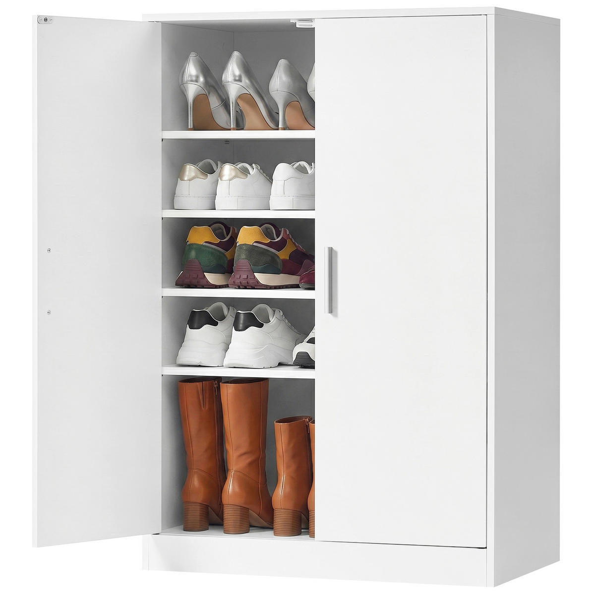 SCHUHSCHRANK Weiß  - Silberfarben/Weiß, Trend, Holzwerkstoff/Kunststoff (60/90,5/37cm) - Boxxx