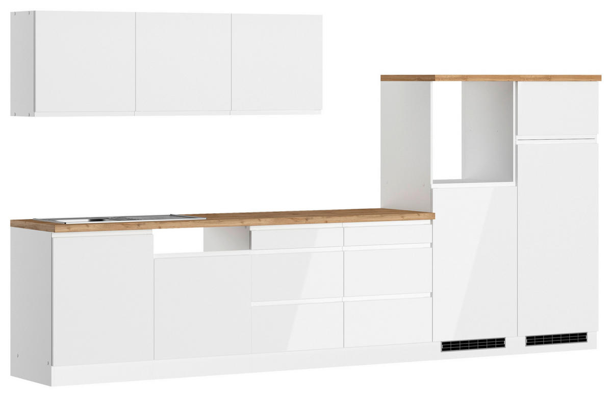 KÜCHENLEERBLOCK 360 cm   in Eiche Wotan, Weiß, Weiß Hochglanz  - Weiß Hochglanz/Eiche Wotan, LIFESTYLE, Holzwerkstoff (360cm) - Held