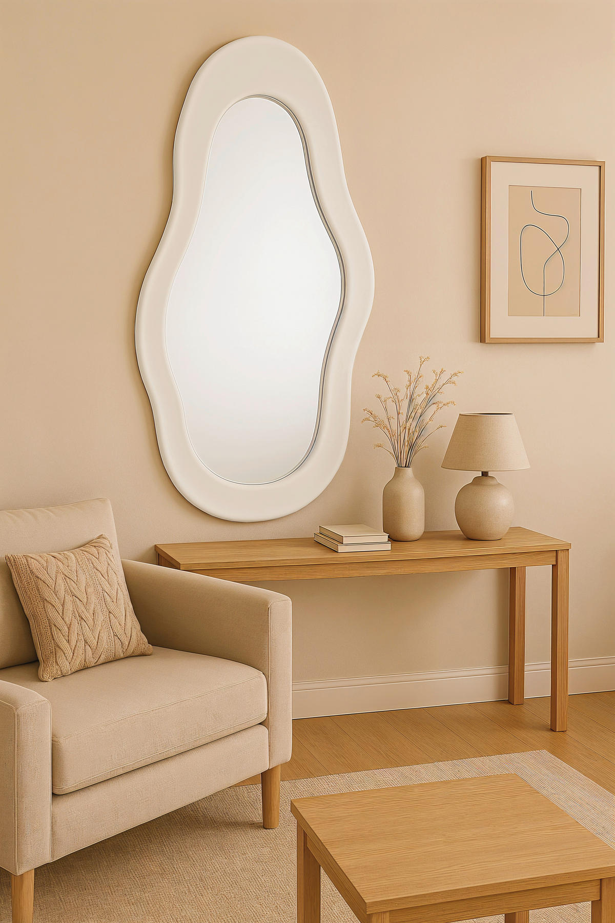 SPIEGEL 62/120/3 cm    in wellenförmig  - Weiß, Design, Glas/Holzwerkstoff (62/120/3cm) - MID.YOU