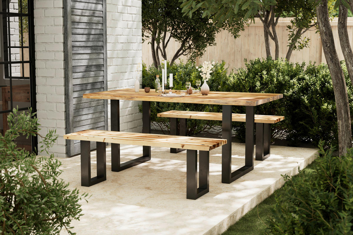 GARTENBANK in Schwarz, Akaziefarben  - Schwarz/Akaziefarben, Konventionell, Holz/Metall (160/45/40cm) - Ambia Garden