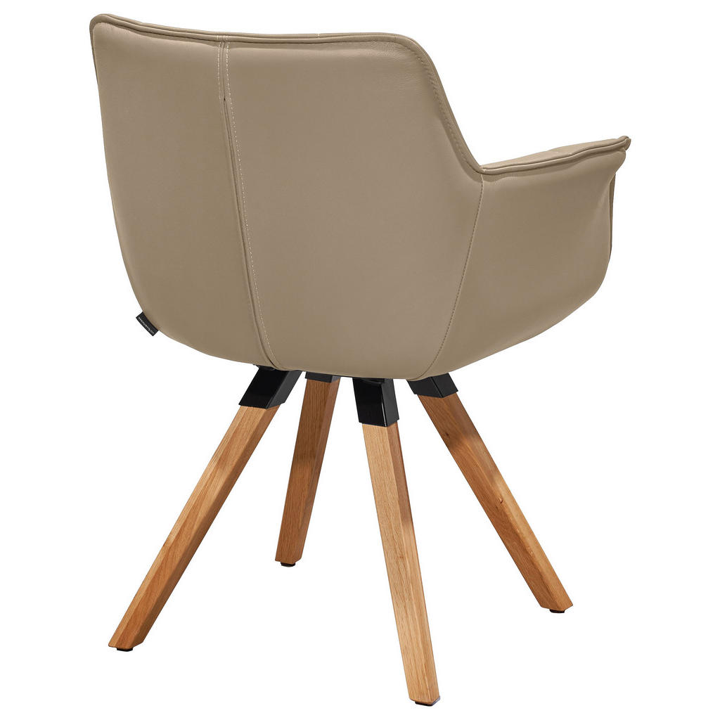 Thumbnail - Musterring Armlehnstuhl, Sand, Leder, Echtleder, Rindleder, Wildeiche, massiv, eckig, Stativgestell, 67x82x60 cm, Beinau...