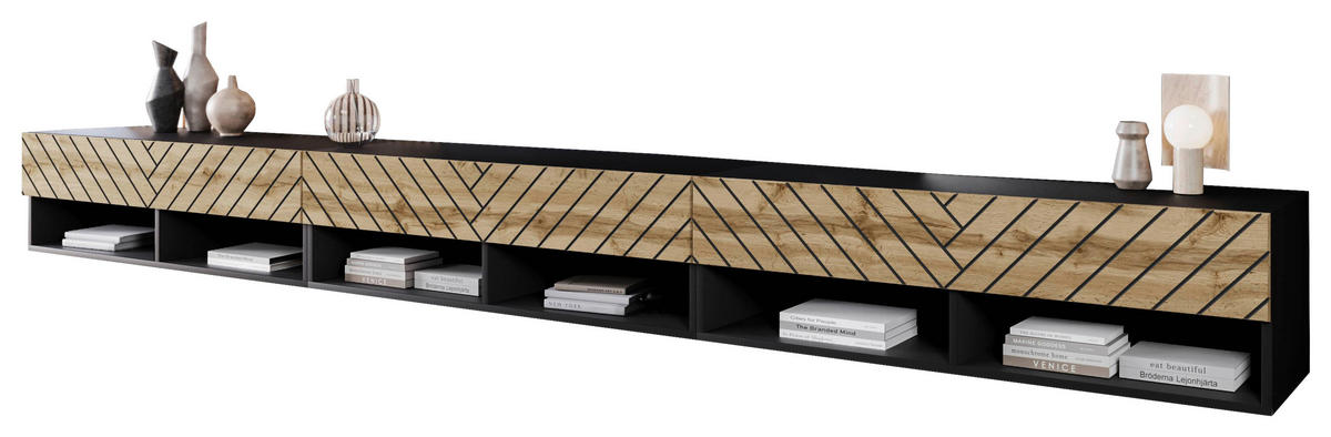 LOWBOARD  in 300/30/31 cm  - Eiche Wotan/Schwarz, Lifestyle, Holzwerkstoff/Kunststoff (300/30/31cm) - Livetastic