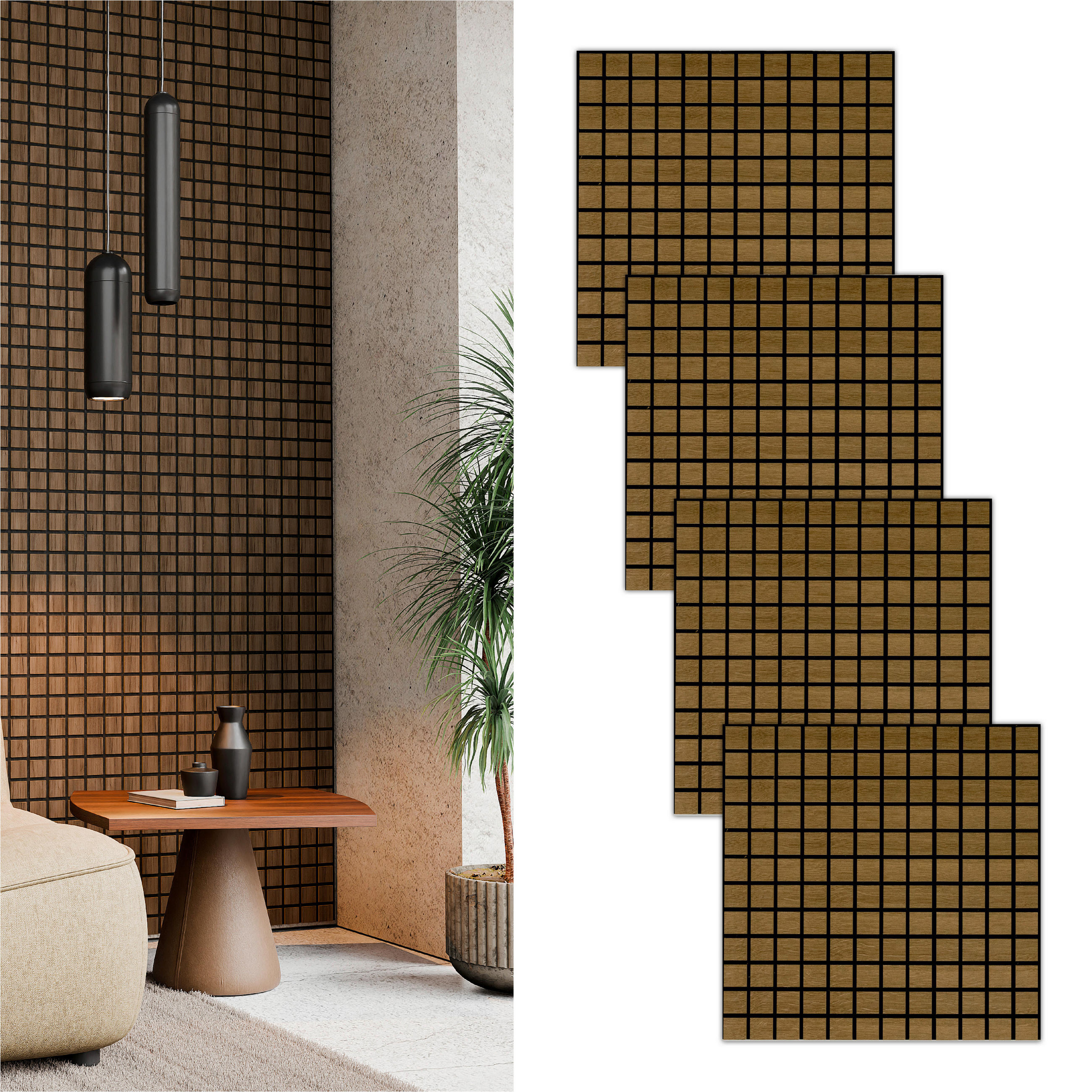 AKUSTIKPANEEL Echtholz Eiche rustikal Blockbuster 4 Stück  - Eichefarben/Dunkelbraun, Basics, Holz/Holzwerkstoff (61/61/0.08cm) - Novel