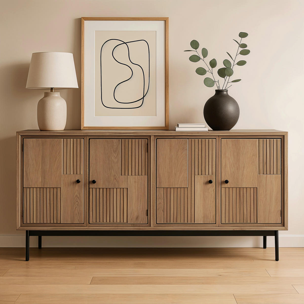 SIDEBOARD 160/80/40 cm  - Schwarz/Naturfarben, Design, Holz/Metall (160/80/40cm) - MID.YOU