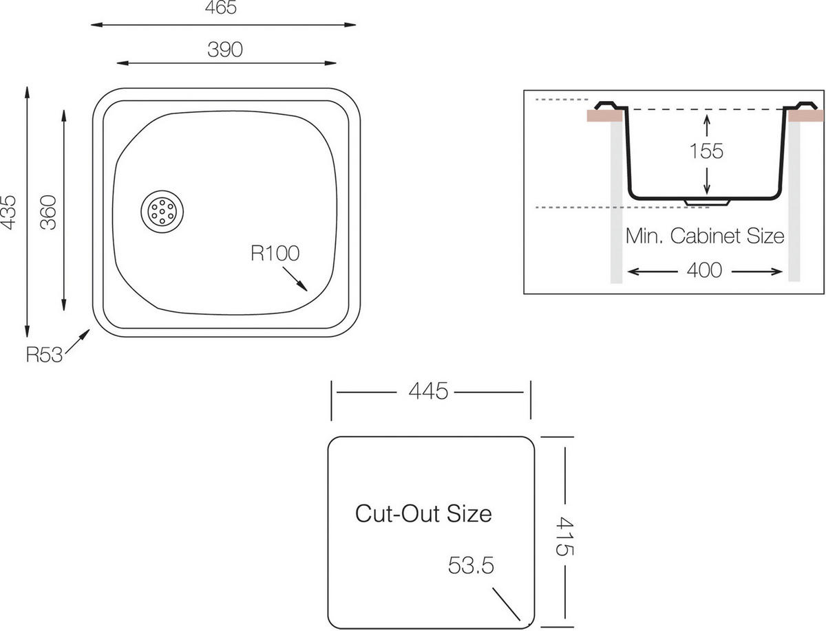 SPÜLE 1720DALLAS465X435  - Edelstahlfarben, Basics, Metall (46,5/15,5/43,5cm) - Respekta