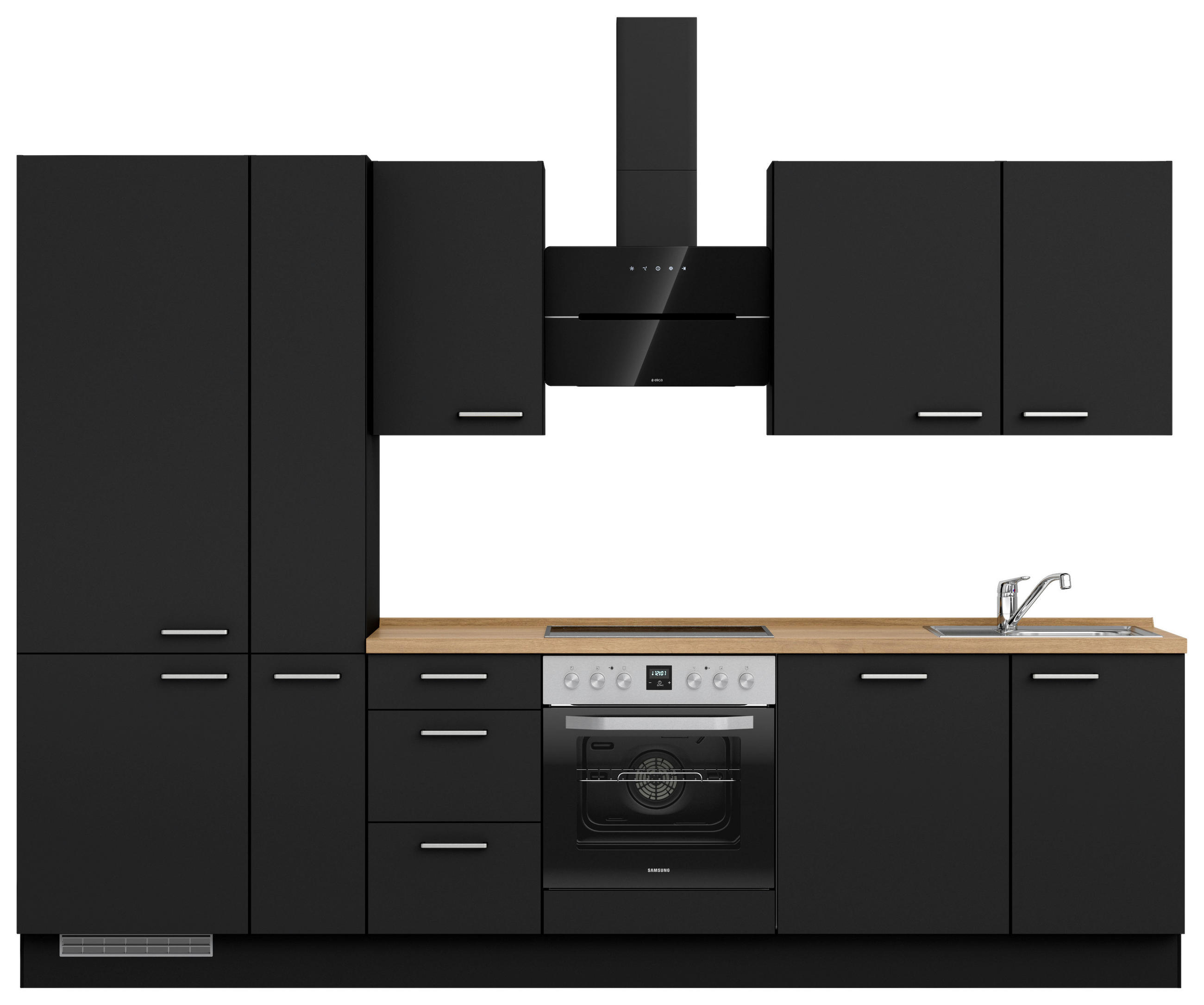 KÜCHENLEERBLOCK 300 cm   in Schwarz, Eichefarben  - Edelstahlfarben/Eichefarben, MODERN, Holzwerkstoff/Metall (300cm) - Nobilia