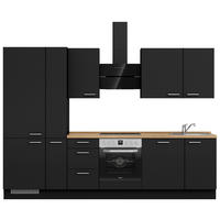 KÜCHENLEERBLOCK 300 cm   in Schwarz, Eichefarben  - Edelstahlfarben/Eichefarben, MODERN, Holzwerkstoff/Metall (300cm) - Nobilia