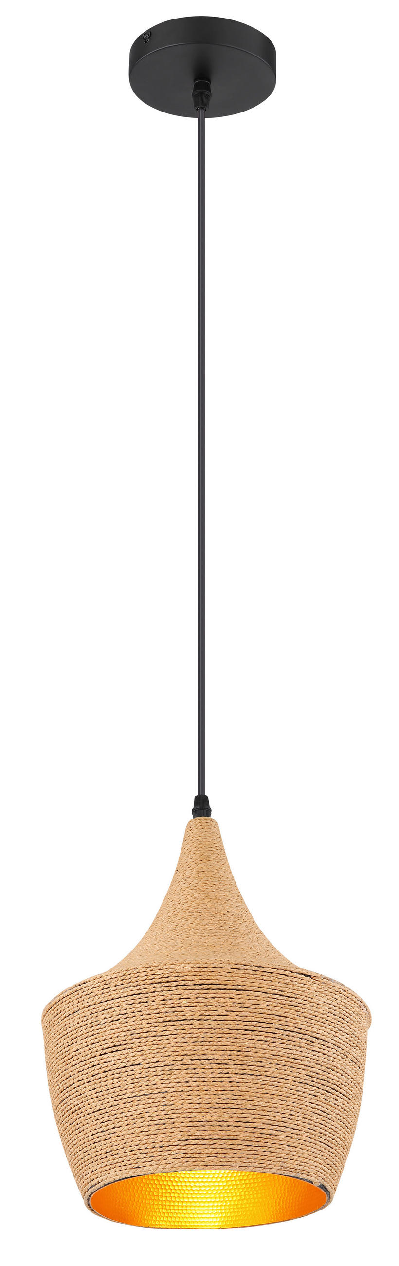 HÄNGELEUCHTE 25/140 cm    - Goldfarben/Schwarz, Natur, Textil/Metall (25/140cm) - Globo