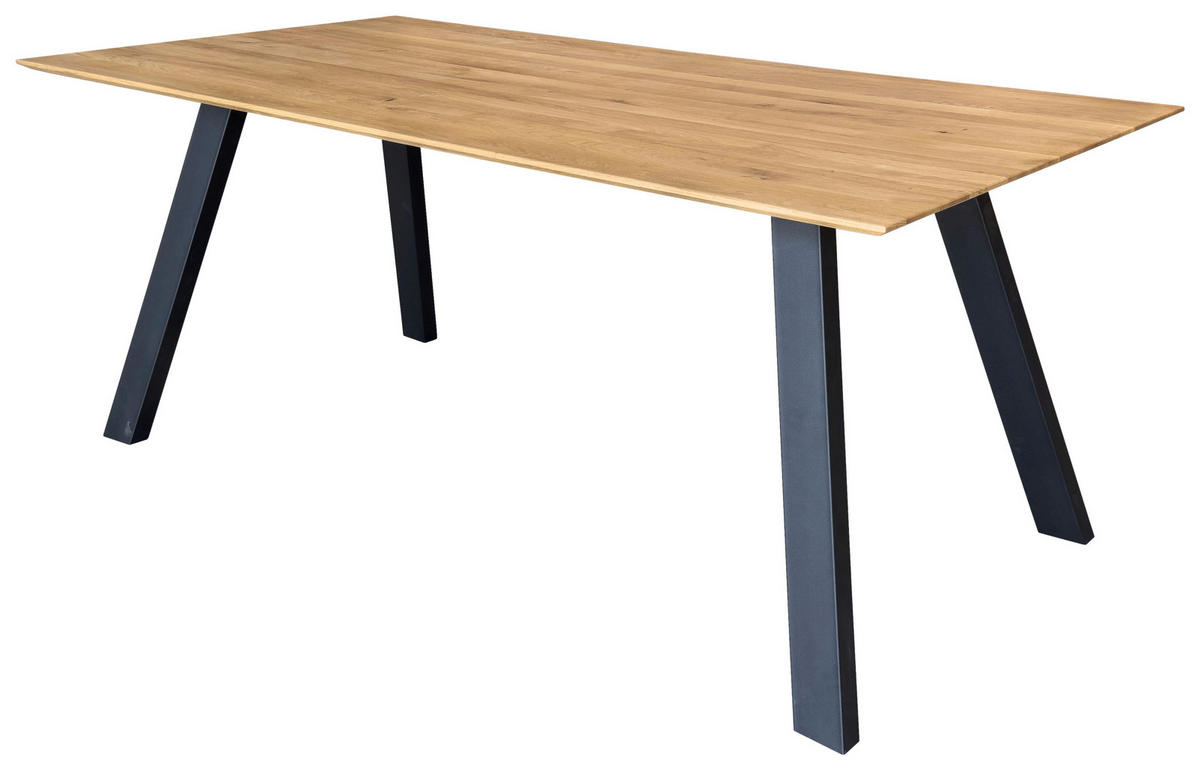 ESSTISCH Eiche massiv rechteckig Schwarz, Eichefarben  - Eichefarben/Schwarz, LIFESTYLE, Holz/Metall (180/90/75cm) - Linea Natura