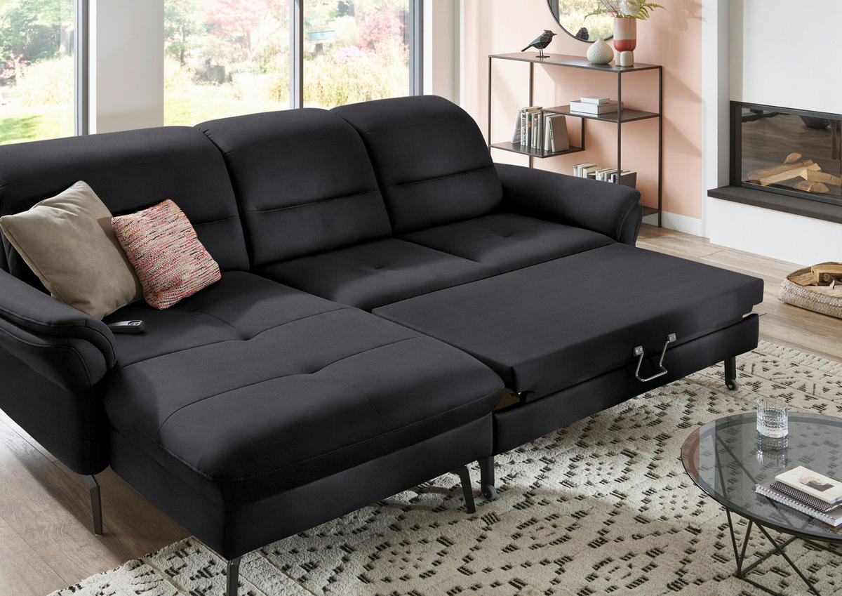 ECKSOFA in Flachgewebe Anthrazit  - Anthrazit/Schwarz, Konventionell, Textil/Metall (181/260cm) - Beldomo Speed
