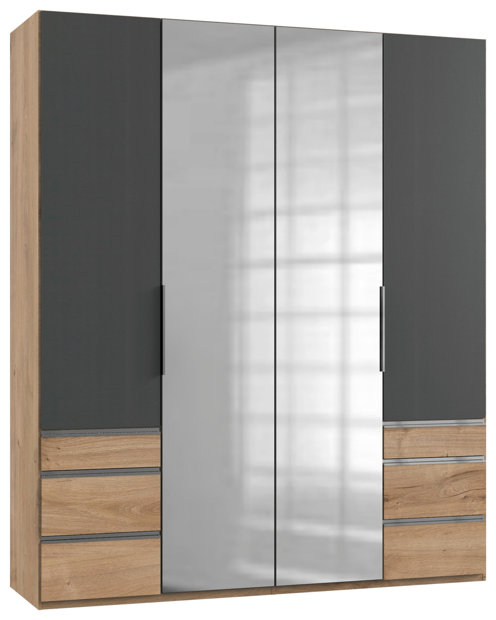 DREHTÜRENSCHRANK 200/236/58 cm 4-türig Graphitfarben, Eichefarben  - Chromfarben/Eichefarben, MODERN, Holzwerkstoff (200/236/58cm) - MID.YOU