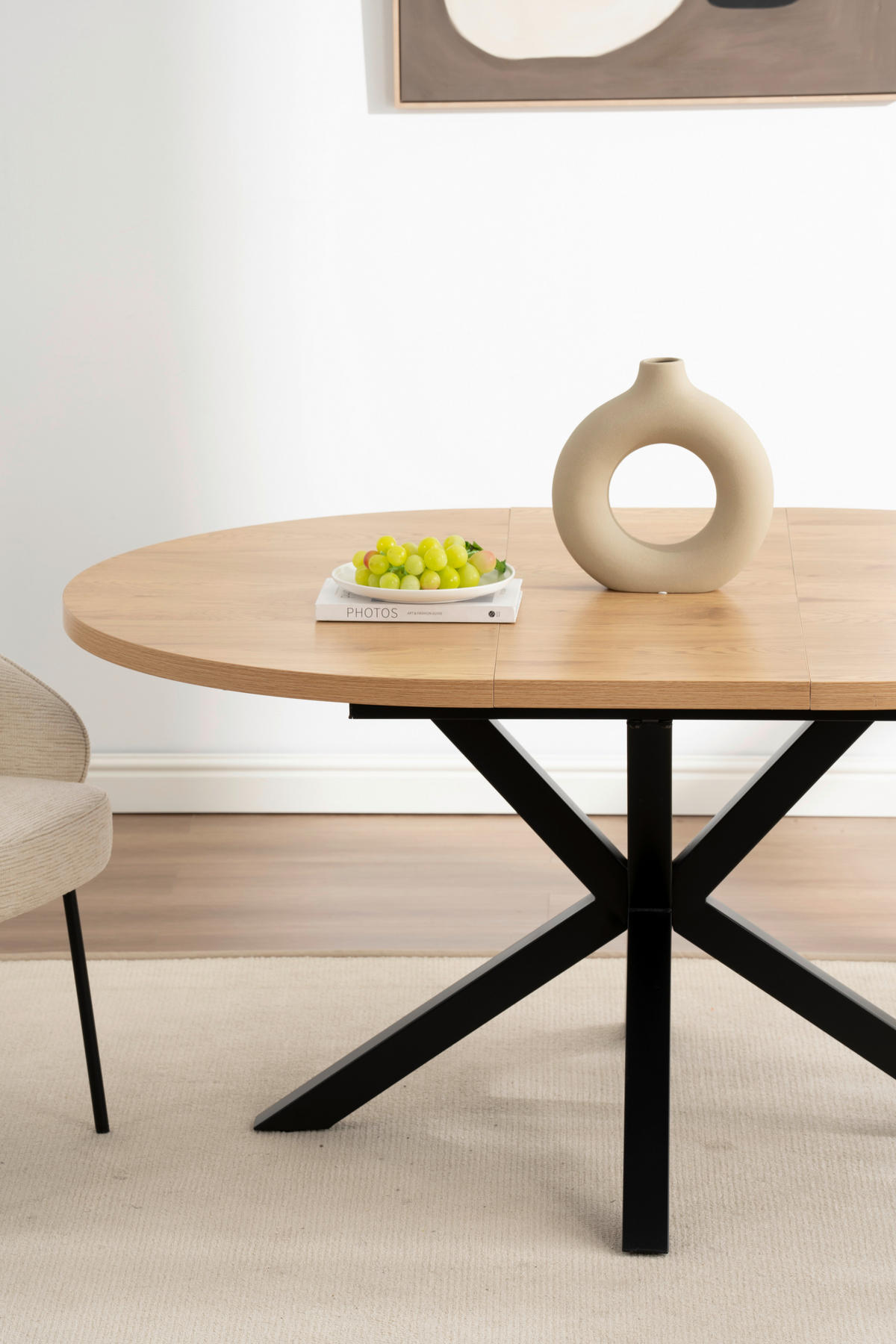 ESSTISCH in Metall, Holzwerkstoff 120/120/75 cm   - Eichefarben/Schwarz, Basics, Holzwerkstoff/Metall (120/120/75cm) - Livetastic