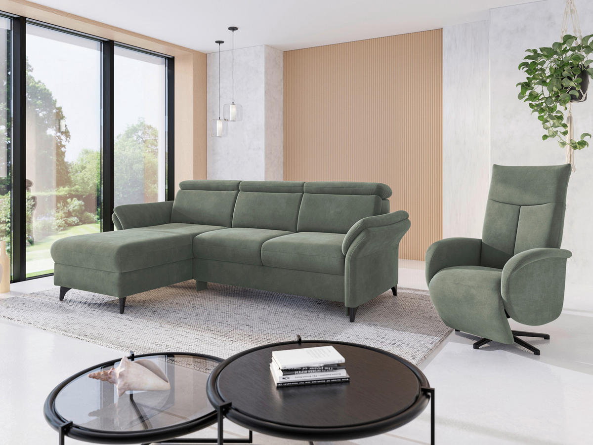 ECKSOFA GLENDALE E Dunkelgrün Flachgewebe  - Dunkelgrün/Schwarz, KONVENTIONELL, Textil/Metall (166/253cm) - Sit & More