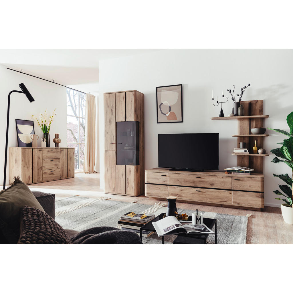 Thumbnail - Cantus Sideboard, Anthrazit, Eiche, Holzwerkstoff, 4 Fächer, 3 Schubladen, 180x92x44 cm, Beimöbel erhältlich, stehend, W...