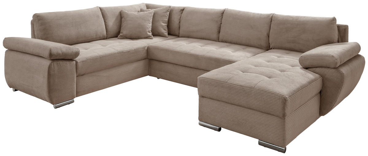 Wohnlandschaft tekstil  sivo-smeđa   - sivo-smeđa/boje kroma, Konvencionalno, tekstil/metal (219/305/157cm) - Livetastic