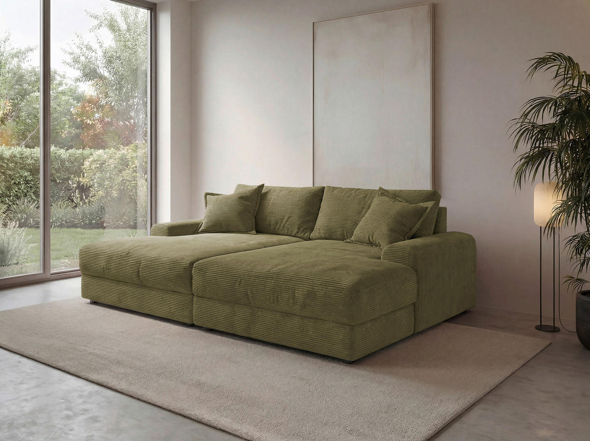 BIGSOFA Cord Olivgrün  - Schwarz/Olivgrün, MODERN, Kunststoff/Textil (234/93/190cm) - Carryhome