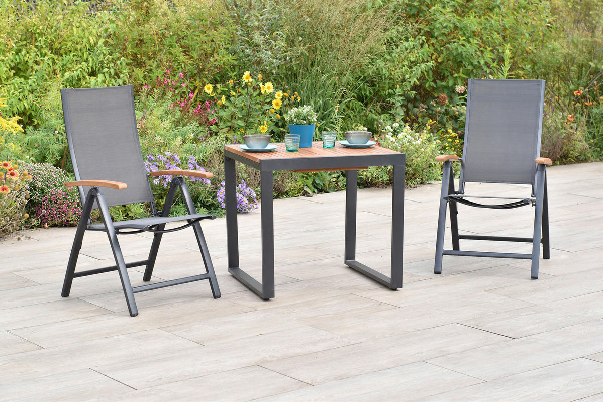 GARTENSET 3-teilig  - Graphitfarben/Grau, MODERN, Holz/Textil - Gardenson
