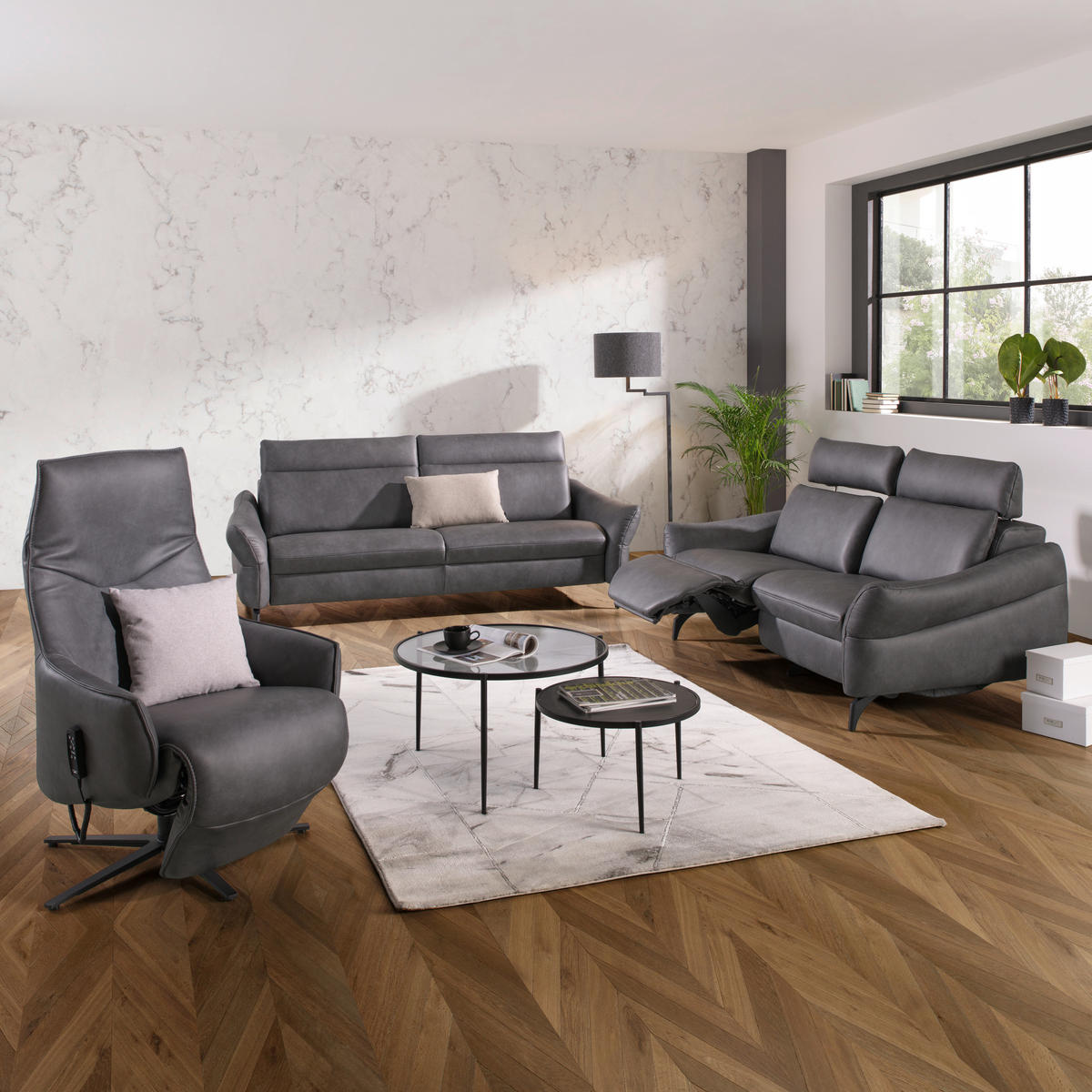 3-SITZER-SOFA in Echtleder Anthrazit  - Anthrazit, Design, Leder/Metall (226/92/97cm) - Himolla Komfortklass
