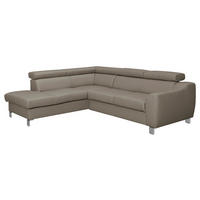 ECKSOFA Taupe Echtleder Lederlook  - Taupe/Chromfarben, Design, Leder/Textil (208/245cm) - Livetastic