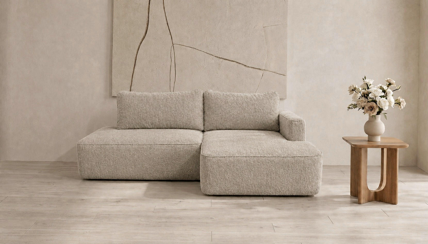 ECKSOFA FREDO Beige Bouclé  - Beige/Schwarz, Design, Kunststoff/Textil (233/150cm) - MID.YOU