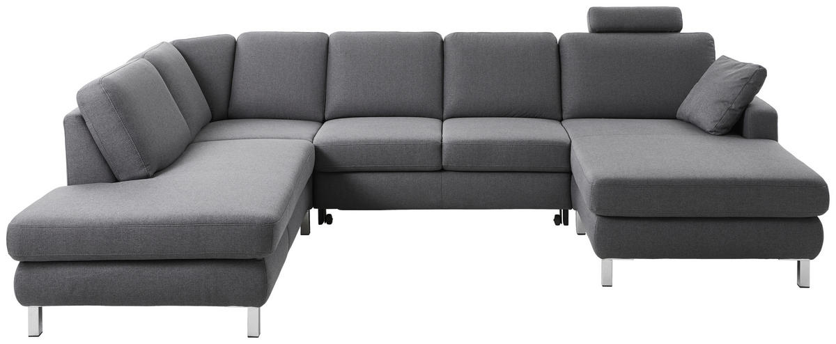WOHNLANDSCHAFT Dunkelgrau Flachgewebe  - Chromfarben/Dunkelgrau, Design, Textil (219/313/165cm) - Musterring