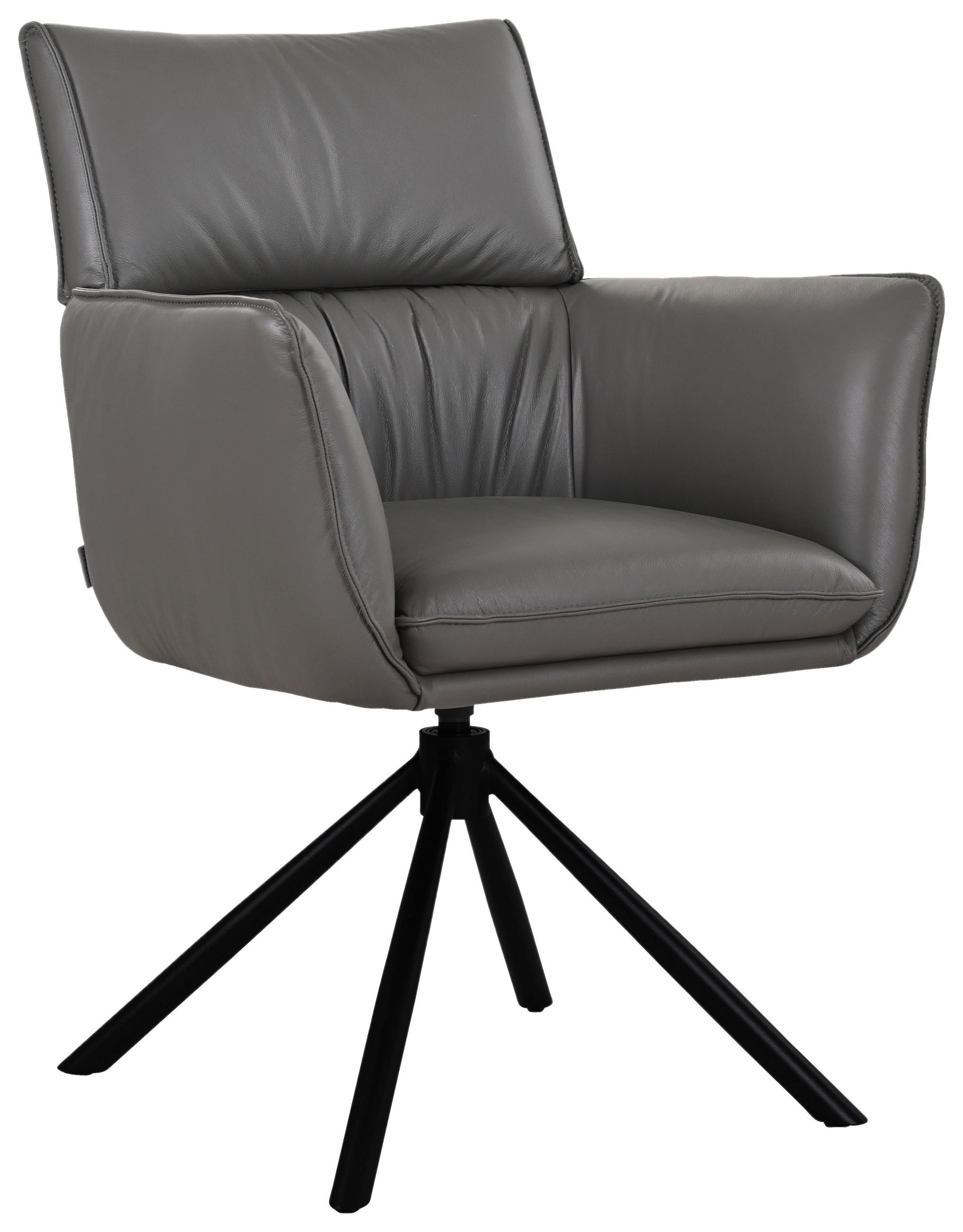 ARMLEHNSTUHL  Sitzfläche 360° drehbar, automatische Rückholfunktion  Echtleder  - Dunkelgrau/Schwarz, MODERN, Leder/Metall (64/90,5/64,5cm) - Livetastic