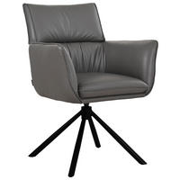 ARMLEHNSTUHL  Sitzfläche 360° drehbar, automatische Rückholfunktion  Echtleder  - Dunkelgrau/Schwarz, MODERN, Leder/Metall (64/90,5/64,5cm) - Livetastic