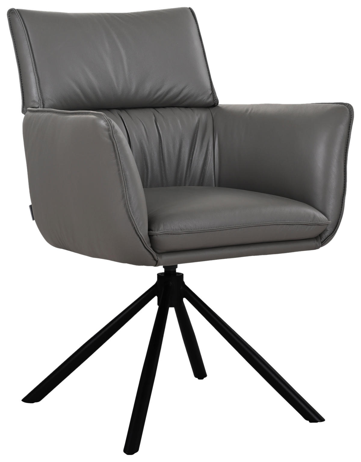 ARMLEHNSTUHL  Sitzfläche 360° drehbar, automatische Rückholfunktion  Echtleder  - Dunkelgrau/Schwarz, MODERN, Leder/Metall (64/90,5/64,5cm) - Livetastic