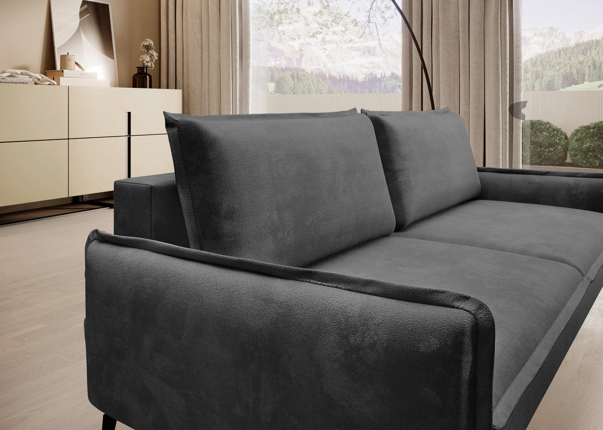 SCHLAFSOFA Chenille Schwarz  - Schwarz, KONVENTIONELL, Textil/Metall (223/89/107cm) - Carryhome