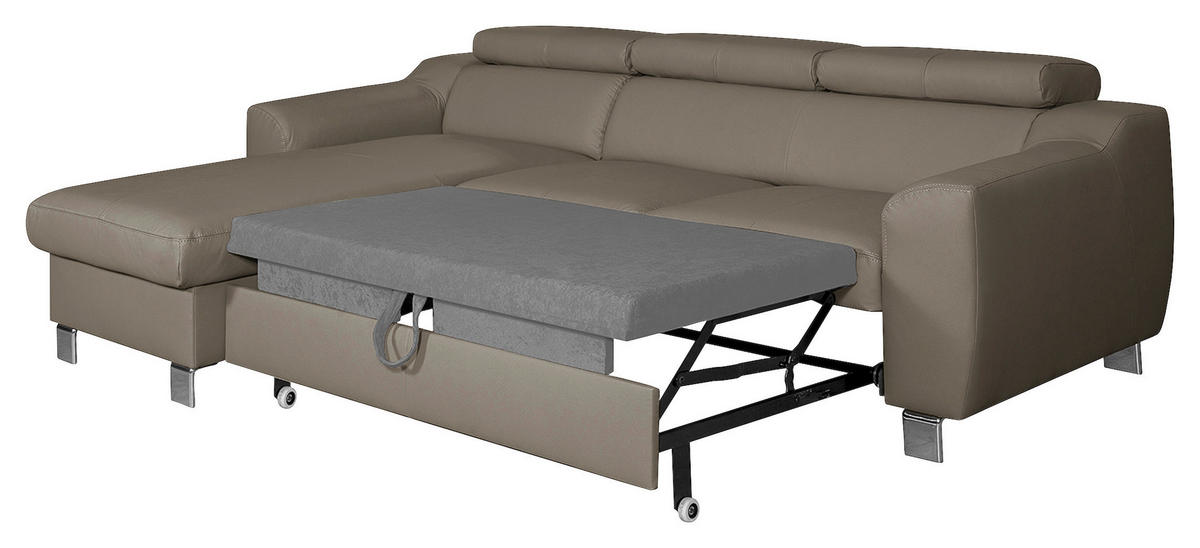 ECKSOFA in Lederlook Echtleder Taupe  - Taupe/Chromfarben, Design, Leder/Textil (176/242cm) - Livetastic