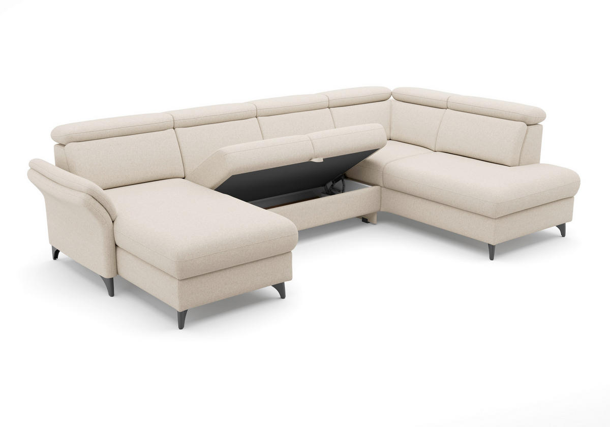 WOHNLANDSCHAFT GLENDALE E Creme Flachgewebe  - Creme/Schwarz, KONVENTIONELL, Textil/Metall (166/321/193cm) - Sit & More