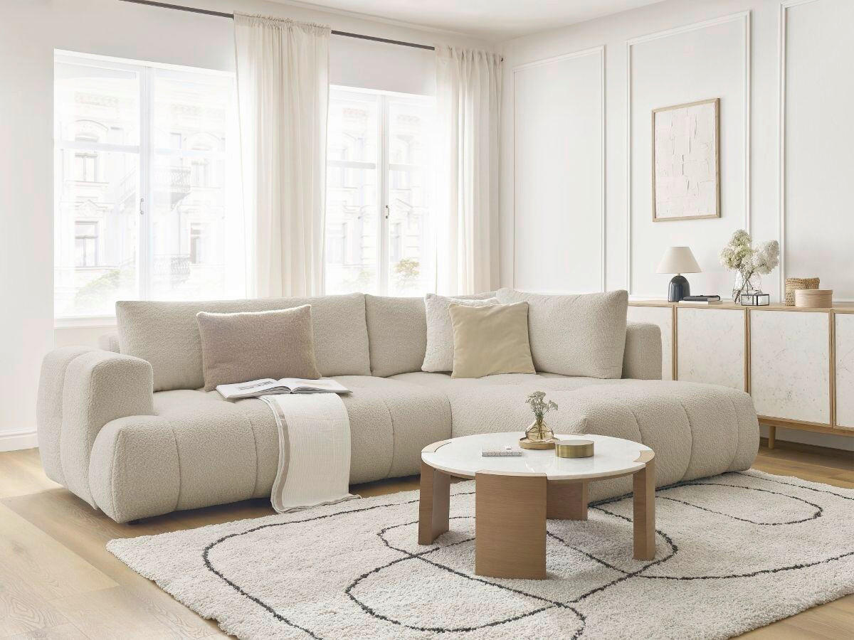 ECKSCHLAFSOFA EVEREST Bouclé Beige  inkl. Rückenkissen, Schlaffunktion  - Beige/Schwarz, MODERN, Kunststoff/Textil (282/204cm)