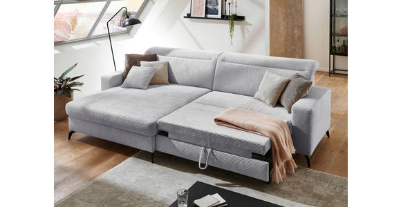 ECKSOFA inkl. Funktion Hellgrau Cord - Hellgrau/Schwarz, KONVENTIONELL, Textil/Metall (178/290cm) - Cantus