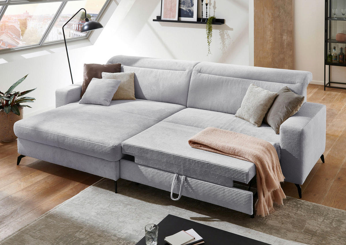 ECKSOFA in Cord Hellgrau  - Hellgrau/Schwarz, Konventionell, Textil/Metall (178/290cm) - Sit & More