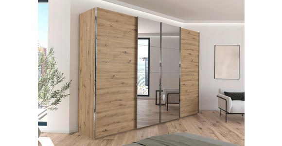 SCHWEBETÜRENSCHRANK 316/235/68 cm 4-türig Eiche Artisan  - Chromfarben/Eiche Artisan, Design, Holzwerkstoff/Metall (316/235/68cm) - Novel