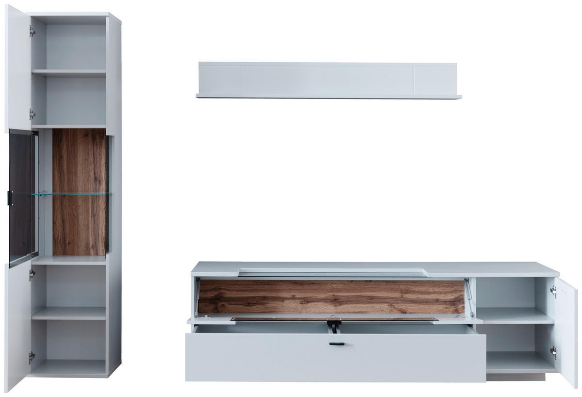 WOHNWAND  in Weiß, Eichefarben  250/199/50 cm  - Eichefarben/Anthrazit, Design, Glas/Holzwerkstoff (250/199/50cm) - Stylife