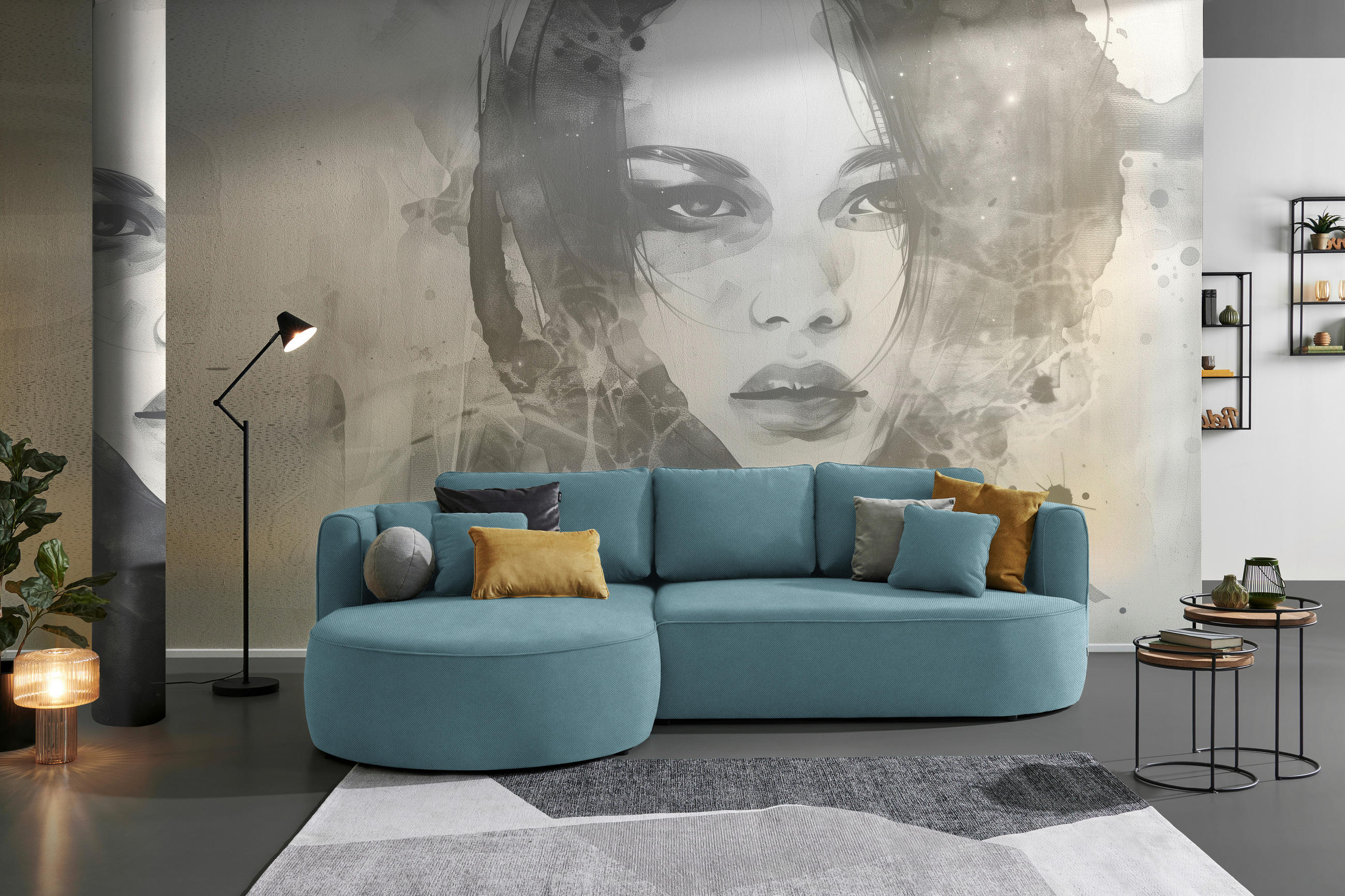 HÖRNSOFFA i vävt tyg blå  - grön/blå, Design, textil/plast (183/284cm) - Livetastic