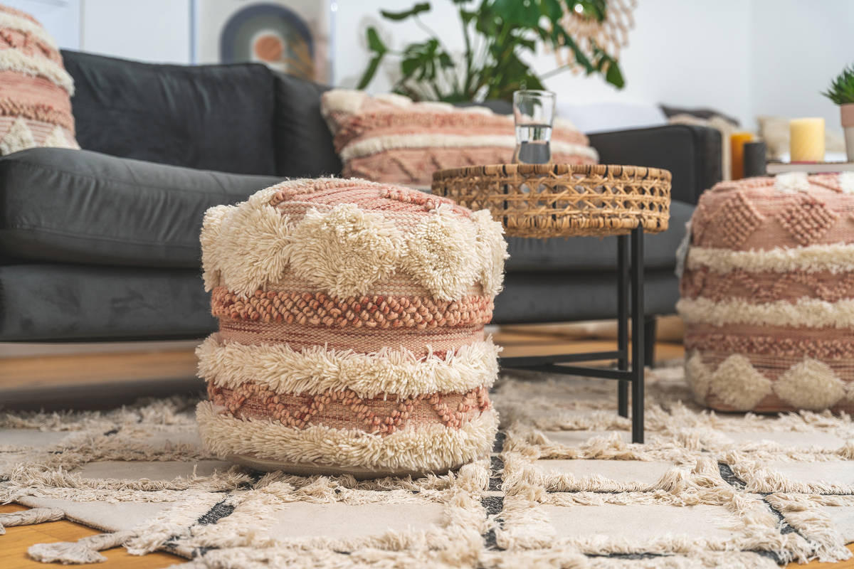 POUF Makramee Struktur 35/35/35 cm  - Creme/Rosa, Trend, Textil (35/35/35cm) - Kayoom