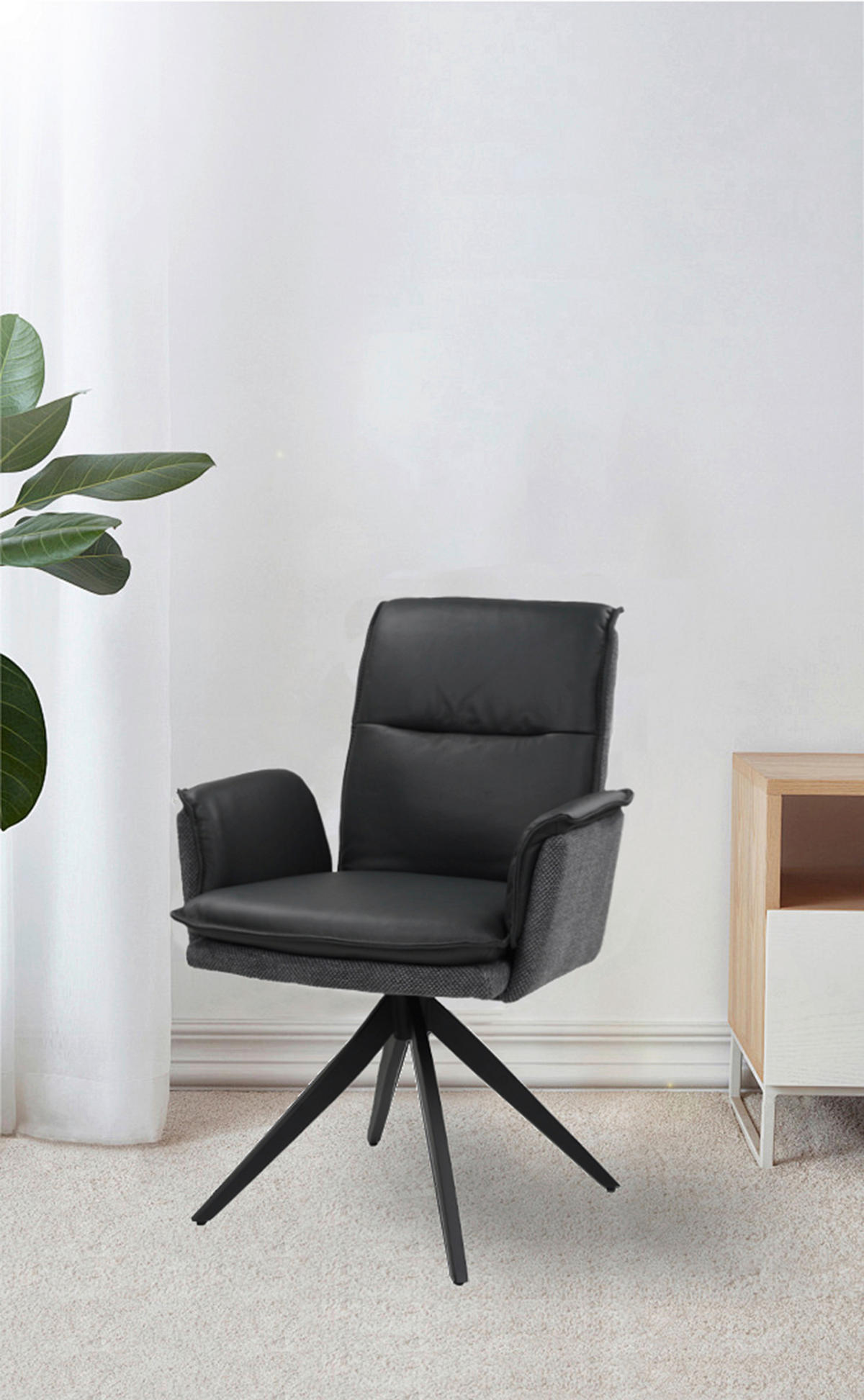 ARMLEHNSTUHL  in Struktur Echtleder pigmentiert  - Anthrazit/Schwarz, Design, Leder/Textil (63/89/65cm) - Novel