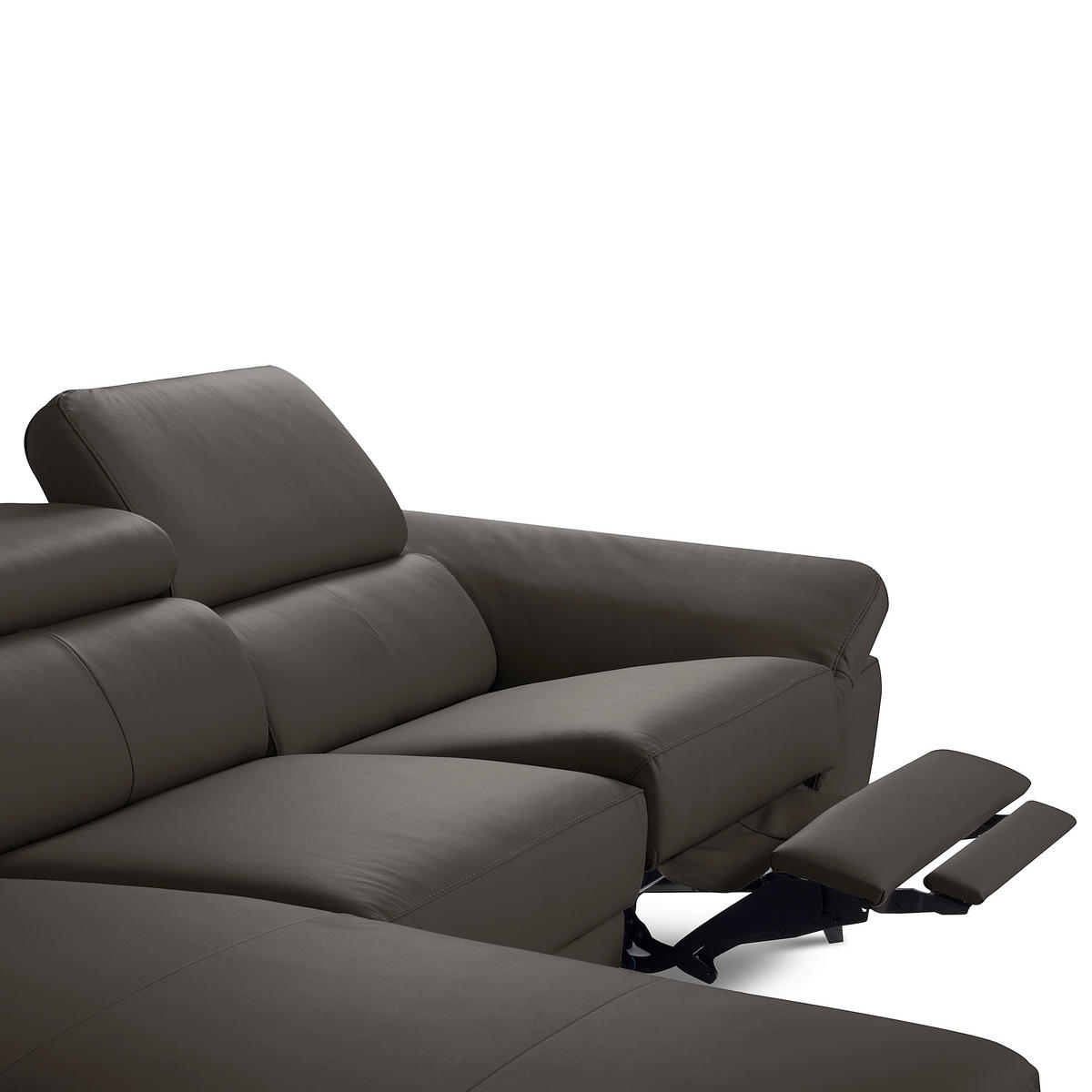 ECKSOFA Lederlook Echtleder Dunkelbraun  - Chromfarben/Dunkelbraun, Design, Leder/Textil (252/179cm) - Livetastic