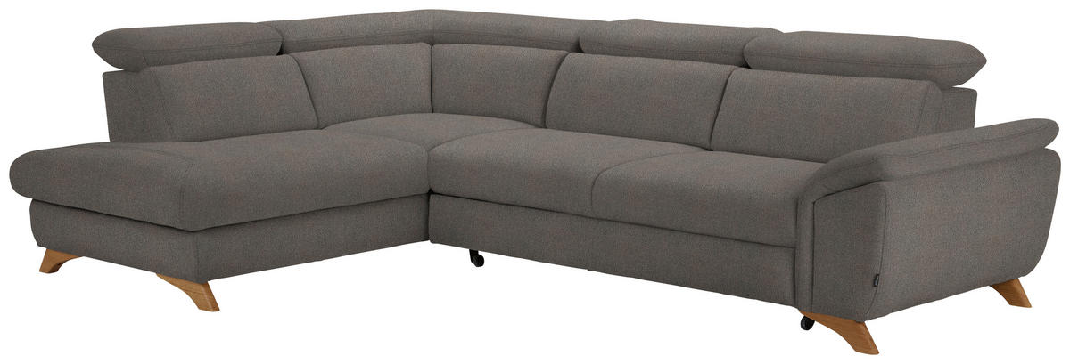 ECKSOFA in Flachgewebe Graubraun  - Eichefarben/Graubraun, Modern, Holz/Textil (212/287cm) - Valnatura