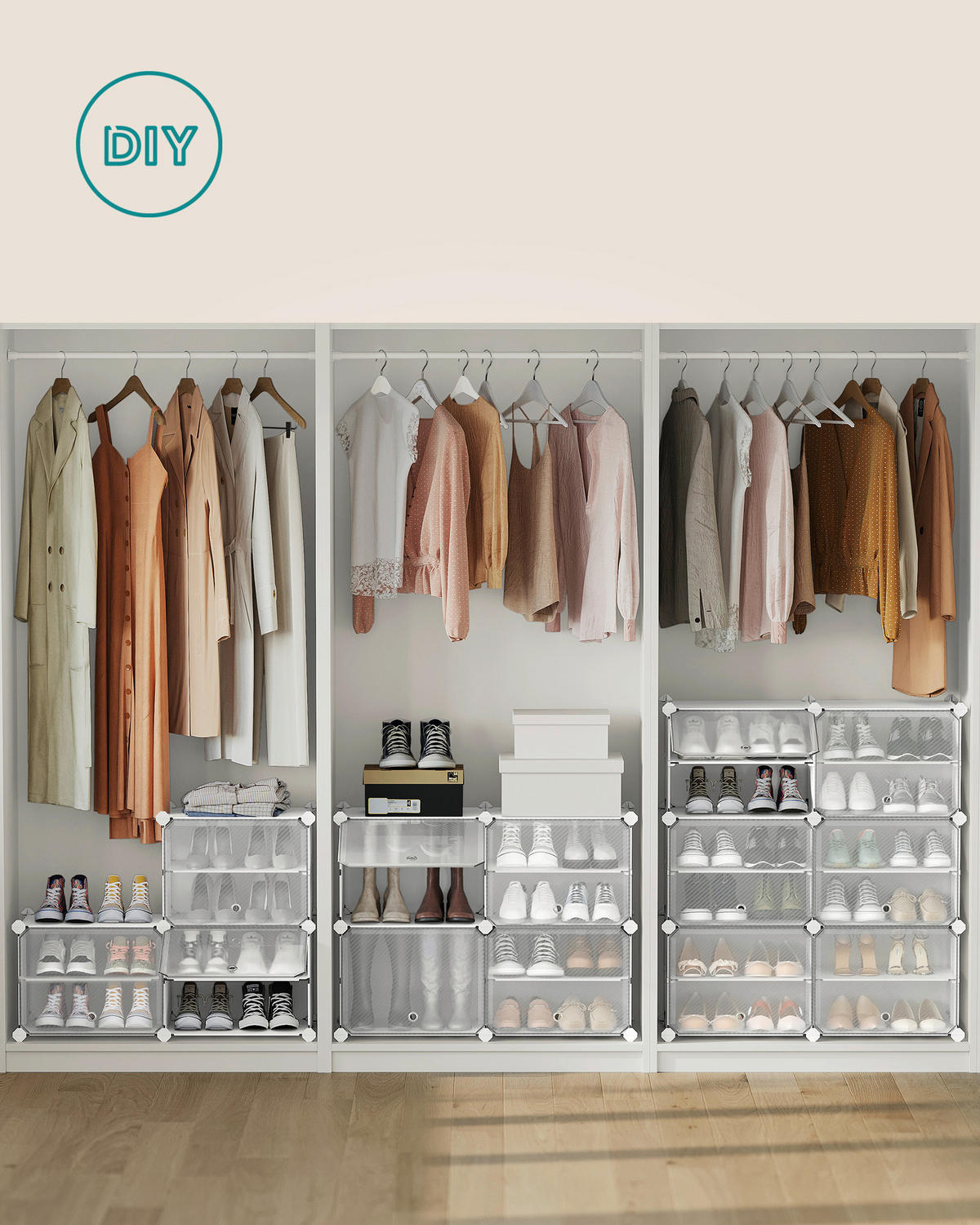 SCHUHREGAL Weiß, Transparent  - Transparent/Weiß, Trend, Kunststoff/Metall (124,4/124,6/32cm) - Boxxx