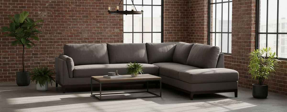 ECKSOFA Grau Webstoff  - Braun/Grau, Basics, Holz/Textil (278/210cm) - MID.YOU