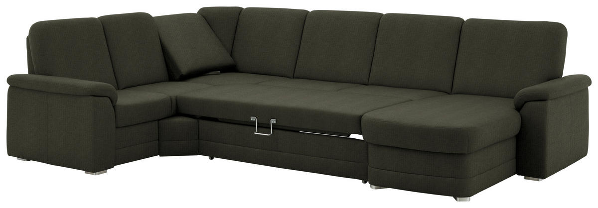 WOHNLANDSCHAFT  in Chenille Dunkelgrün  - Dunkelgrün/Alufarben, KONVENTIONELL, Holz/Textil (235/329/160cm) - Beldomo Comfort